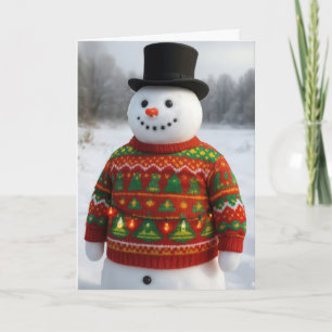 Kerstsneeuwman die een lelijke trui draagt kaart
