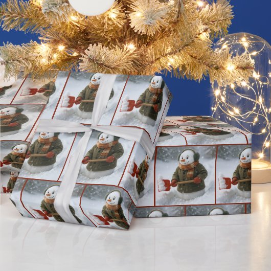 Kerstsneeuwman die sneeuw schept cadeaupapier (Feestdagen)