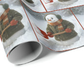 Kerstsneeuwman die sneeuw schept cadeaupapier (Rol Hoek)