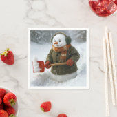 Kerstsneeuwman die sneeuw schept servet (Insitu)