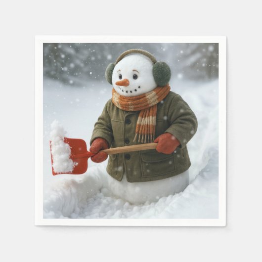 Kerstsneeuwman die sneeuw schept servet (Voorkant)