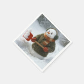 Kerstsneeuwman die sneeuw schept servet (Hoek)