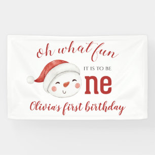 Kerstsneeuwman Eerste Verjaardag Spandoek