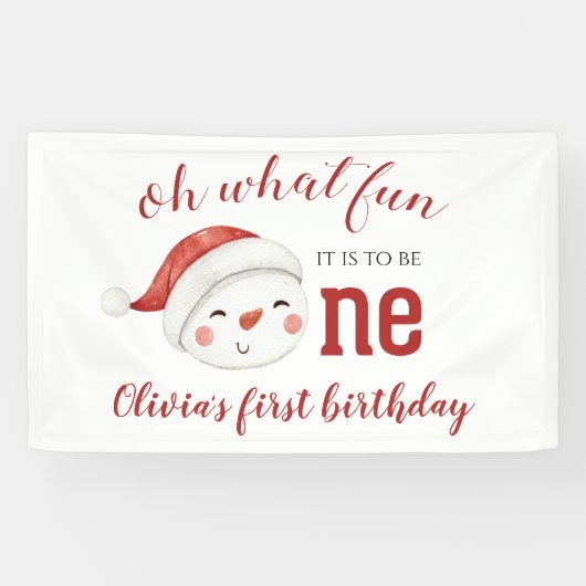 Kerstsneeuwman Eerste Verjaardag Spandoek (Horizontaal)