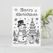 Kerstsneeuwman en -boom | Kleur mij Feestdagenkaart (Staand voorkant)