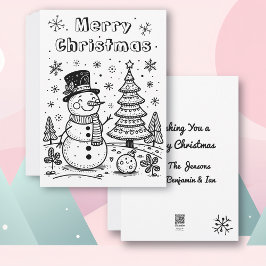 Kerstsneeuwman en -boom | Kleur mij  Feestdagenkaart