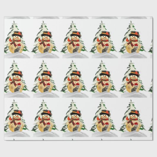 Kerstsneeuwman en dierlijk verpakkingspapier cadeaupapier (Vlak)