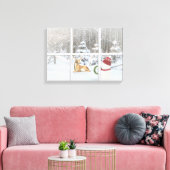 Kerstsneeuwman en -hert in raamruit canvas afdruk (Insitu (Woonkamer))