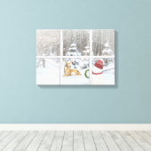 Kerstsneeuwman en -hert in raamruit canvas afdruk (Insitu (Houten vloer))