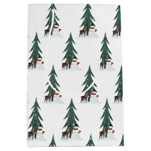 Kerstsneeuwman en -hert medium cadeauzakje (Voorkant)