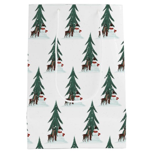 Kerstsneeuwman en -hert medium cadeauzakje (Achterkant)