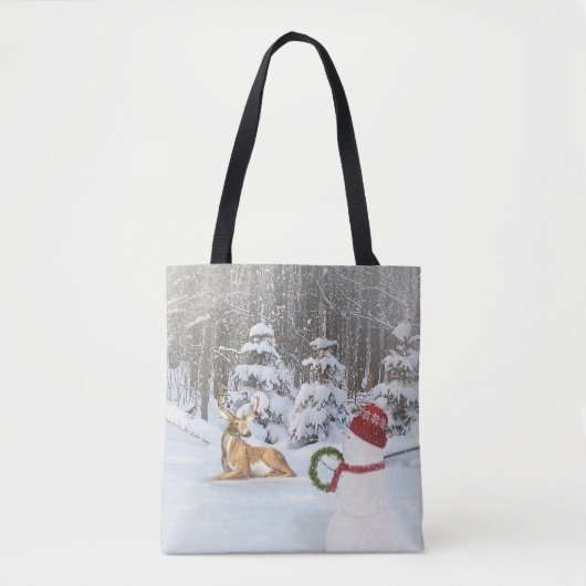 Kerstsneeuwman en -hert tote bag (Voorkant)
