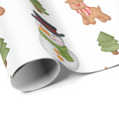 Kerstsneeuwman en rendieren Wit Cadeaupapier (Rol Hoek)
