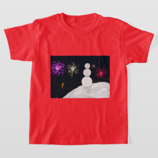 Kerstsneeuwman en vuurwerk kids t-shirt