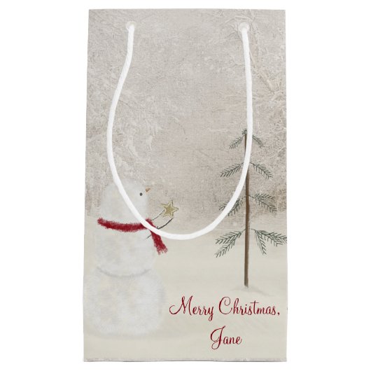 Kerstsneeuwman geven klein cadeauzakje (Voorkant)
