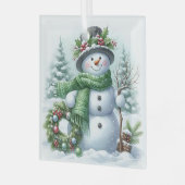 Kerstsneeuwman Glas Ornament (Voorkant links)