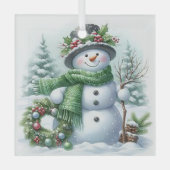 Kerstsneeuwman Glas Ornament (Voorkant)