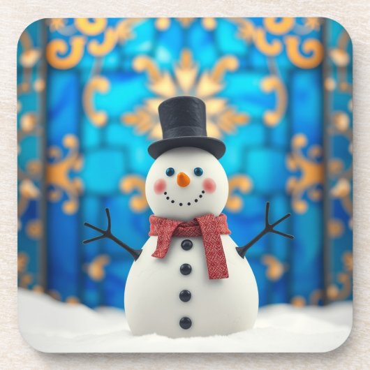 Kerstsneeuwman Harde Plastic Onderzetter (Voorkant)