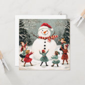 Kerstsneeuwman in de winter wonderland scene kaart (Voorkant / Achterkant in situ)