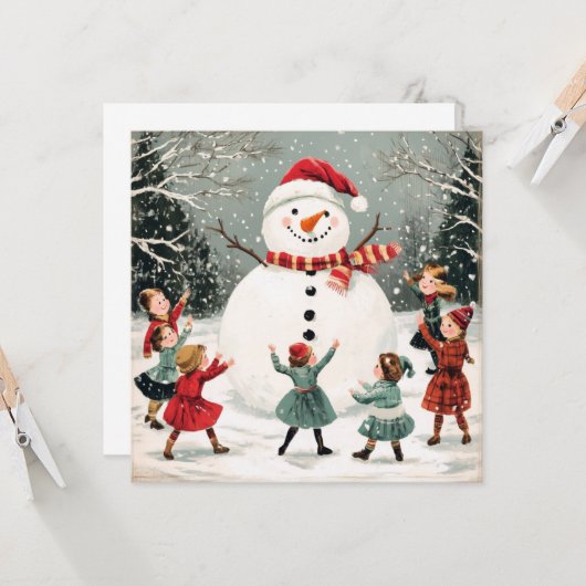 Kerstsneeuwman in de winter wonderland scene kaart (Voorkant / Achterkant in situ)