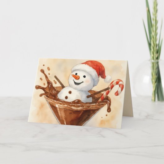 Kerstsneeuwman in een chocolade martini kaart (Voorkant)
