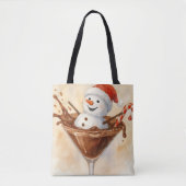 Kerstsneeuwman in een chocolade martini tote bag (Voorkant)
