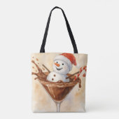 Kerstsneeuwman in een chocolade martini tote bag (Achterkant)
