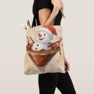 Kerstsneeuwman in een chocolade martini tote bag