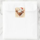 Kerstsneeuwman in een chocolade martini vierkante sticker (Tas)