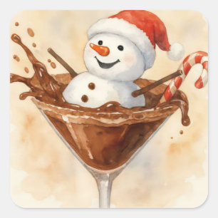 Kerstsneeuwman in een chocolade martini vierkante sticker