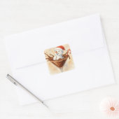 Kerstsneeuwman in een chocolade martini vierkante sticker (Envelop)