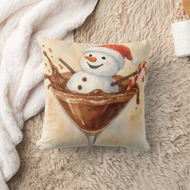 Kerstsneeuwman in een chocolademartini kussen (Deken)