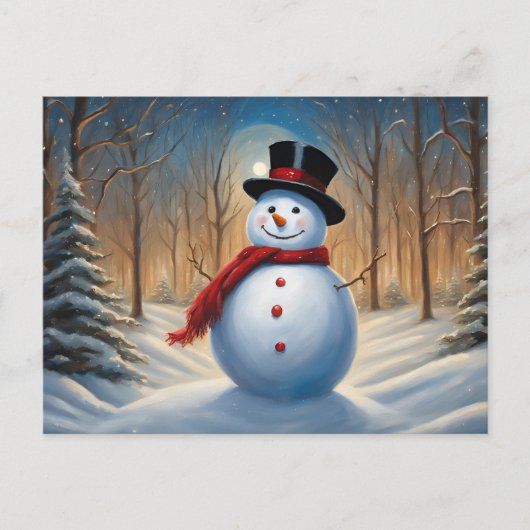Kerstsneeuwman in het bos feestdagenkaart (Voorkant)