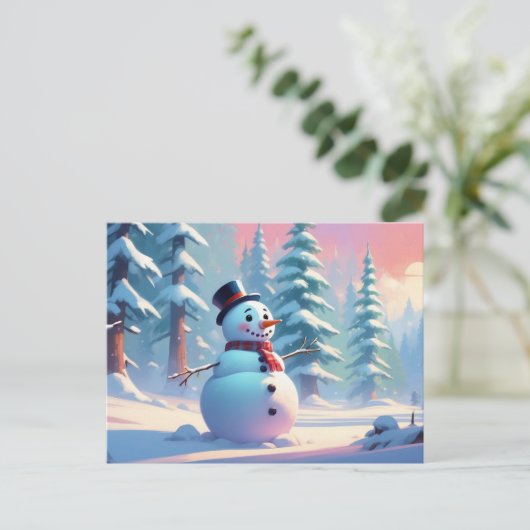 Kerstsneeuwman in het Winterbos Briefkaart (Staand voorkant)