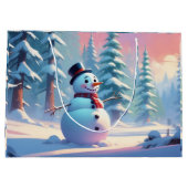 Kerstsneeuwman in het winterbos groot cadeauzakje (Achterkant)