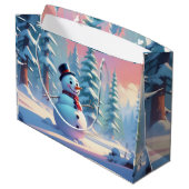 Kerstsneeuwman in het winterbos groot cadeauzakje (Achterkant Gekanteld)