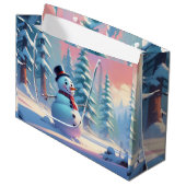 Kerstsneeuwman in het winterbos groot cadeauzakje (Voorkant Gekanteld)