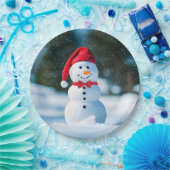 Kerstsneeuwman in sneeuwvlokken papieren bordje (Feest)
