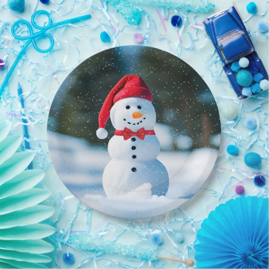 Kerstsneeuwman in sneeuwvlokken papieren bordje (Feest)