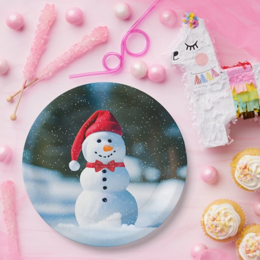 Kerstsneeuwman in sneeuwvlokken papieren bordje (Feest)