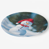 Kerstsneeuwman in sneeuwvlokken papieren bordje (Gekanteld)