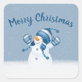 Kerstsneeuwman in sneeuwvlokken vierkante sticker (Voorkant)