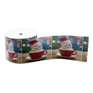 Kerstsneeuwman in warme chocolademelk grosgrain lint