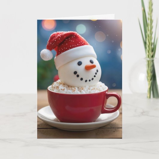 Kerstsneeuwman in warme chocolademelk kaart (Voorkant)