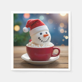 Kerstsneeuwman in warme chocolademelk servet