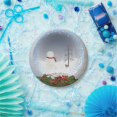 Kerstsneeuwman in wereldbol papieren bordje (Feest)