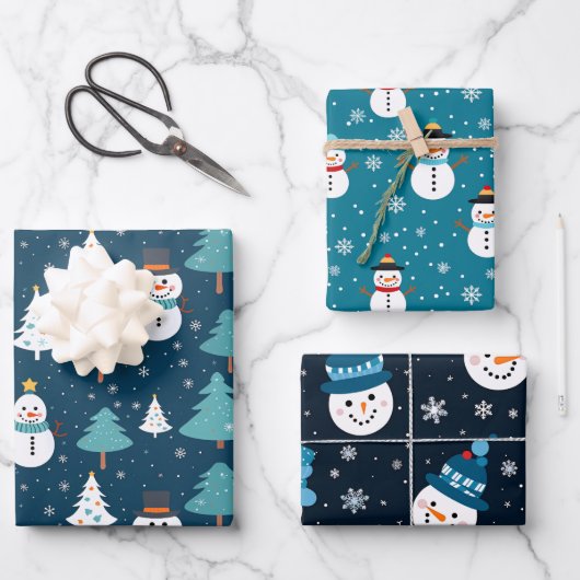 Kerstsneeuwman Inpakpapier Vel (Voorkant)