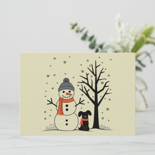 Kerstsneeuwman Kerstmis Hond Winter Feestdagenkaart (Staand voorkant)
