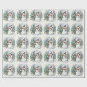 Kerstsneeuwman met bosdieren en vogels cadeaupapier (Vlak)