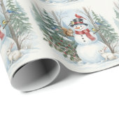 Kerstsneeuwman met bosdieren en vogels cadeaupapier (Rol Hoek)